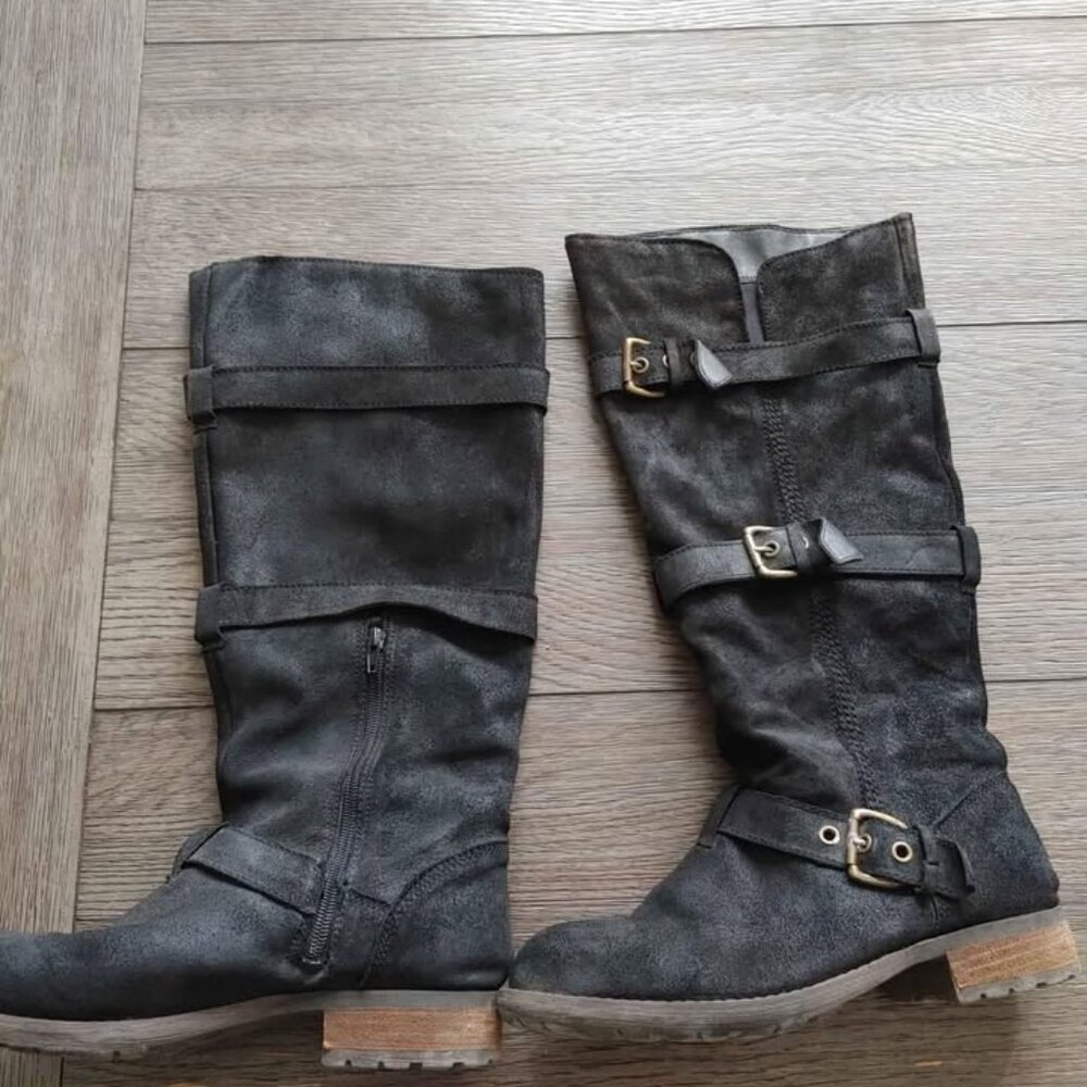 Genuine leather spring/fall thigh high boot
